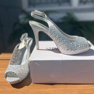 New Open back strap heel Silver with Gems